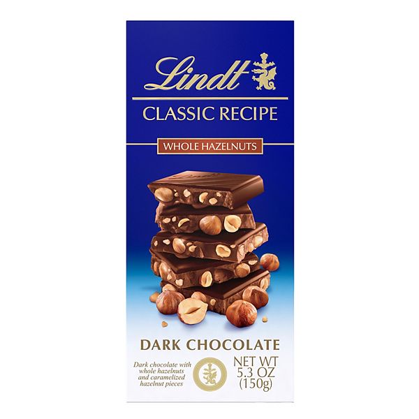 Lindt Classic Recipe Dark Chocolate Whole Hazelnut Bar