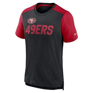 Men's Nike Heathered Black/Heathered Scarlet San Francisco 49ers Color Block Team Name T-Shirt