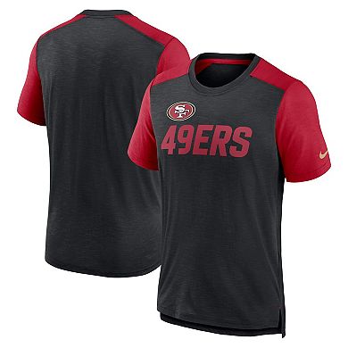 Men's Nike Heathered Black/Heathered Scarlet San Francisco 49ers Color Block Team Name T-Shirt