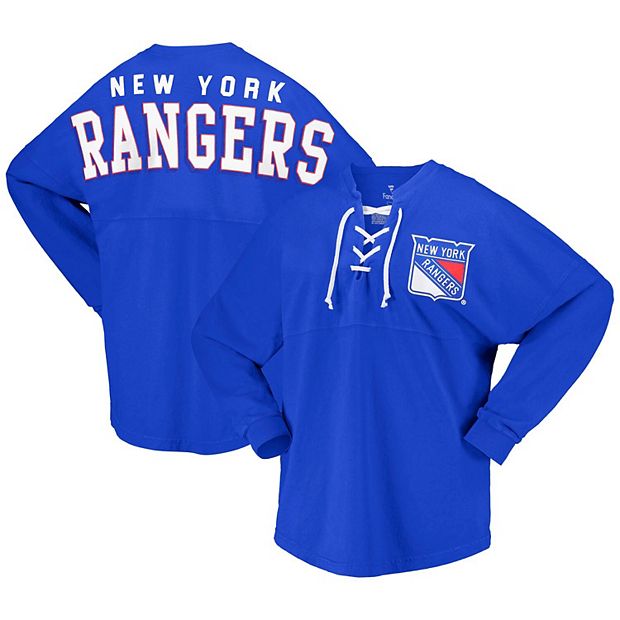 Women's Fanatics Branded Blue New York Rangers Lace Up Long Sleeve Spirit T- Shirt