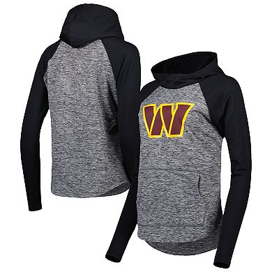 Women's G-III 4Her by Carl Banks Heathered Gray/Black Washington Commanders Championship Ring Raglan Pullover Hoodie