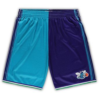 Men's Mitchell & Ness Teal/Purple Charlotte Hornets Big & Tall Hardwood Classics Split Swingman Shorts