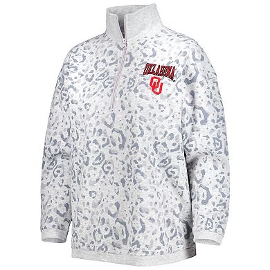 Women's Gameday Couture Heather Gray Oklahoma Sooners Leopard Quarter-Zip Sweatshirt