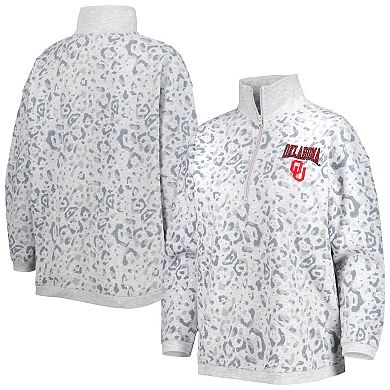 Women's Gameday Couture Heather Gray Oklahoma Sooners Leopard Quarter-Zip Sweatshirt
