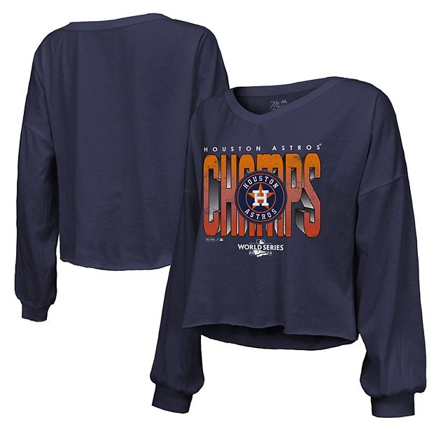 Women's Majestic Threads Navy Houston Astros 2022 World Series Champions  Dime Crop Long Sleeve V-Neck