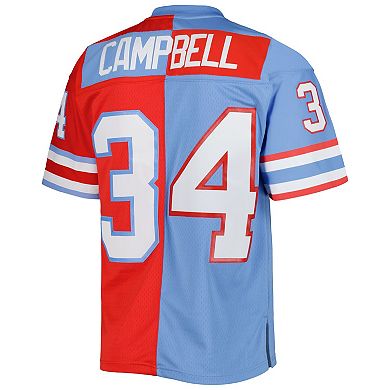 Men's Mitchell & Ness Earl Campbell Red/Light Blue Houston Oilers Gridiron Classics 1980 Split Legacy Replica Jersey