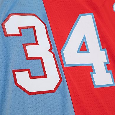 Men's Mitchell & Ness Earl Campbell Red/Light Blue Houston Oilers Gridiron Classics 1980 Split Legacy Replica Jersey