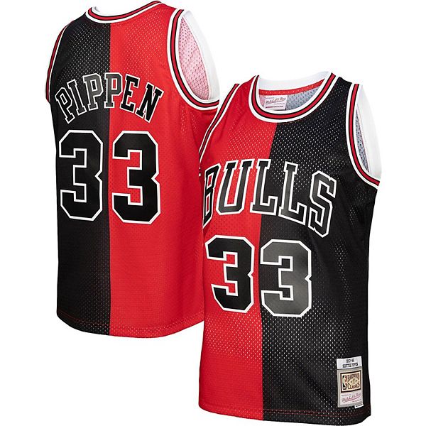 Men's Mitchell & Ness Scottie Pippen Red/Black Chicago Bulls Hardwood Classics 1997/98 Split Swingman Jersey Size: Medium