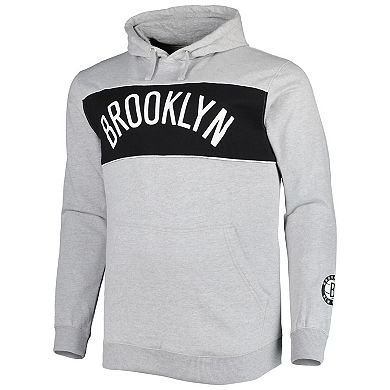 Men's Fanatics Branded Heather Gray Brooklyn Nets Big & Tall Wordmark Pullover Hoodie