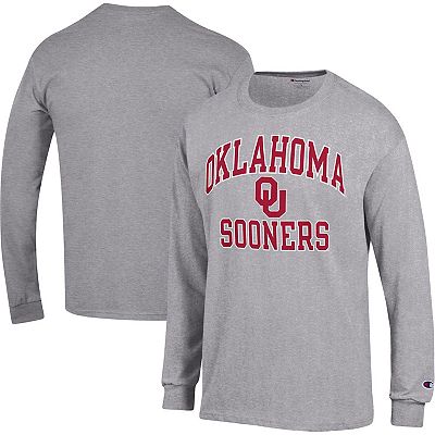 Men s Champion Heather Gray Oklahoma Sooners High Motor Long Sleeve T Shirt