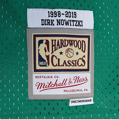 Men's Mitchell & Ness Dirk Nowitzki Blue/Green Dallas Mavericks Hardwood Classics 1998/2019 Split Swingman Jersey