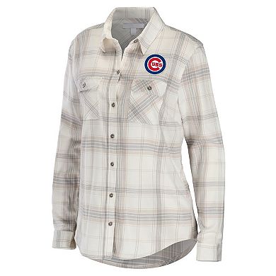Women's WEAR by Erin Andrews Gray/Cream Chicago Cubs Flannel Button-Up Shirt