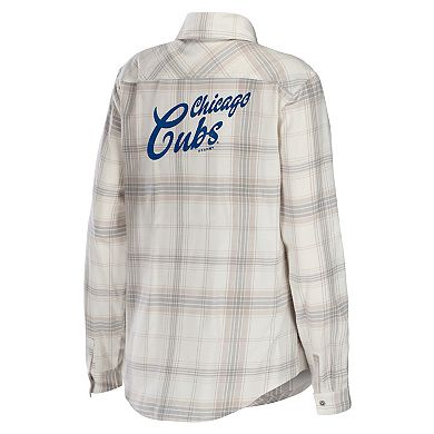Women's WEAR by Erin Andrews Gray/Cream Chicago Cubs Flannel Button-Up Shirt