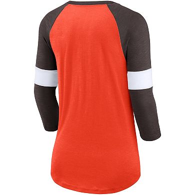 Women's Nike Cleveland Browns Heathered Orange/Brown Football Pride Slub 3/4 Raglan Sleeve T-Shirt
