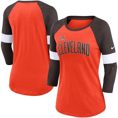 Women's Nike Cleveland Browns Heathered Orange/Brown Football Pride Slub 3/4 Raglan Sleeve T-Shirt
