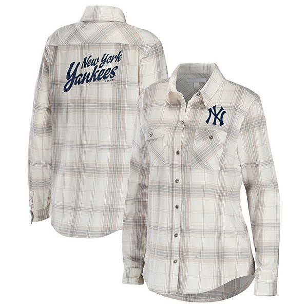 Women's Wear by Erin Andrews Gray/Cream New York Yankees Flannel Button-Up Shirt Size: Medium