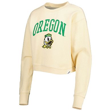 Women's League Collegiate Wear Cream Oregon Ducks Classic Campus Corded Timber Sweatshirt
