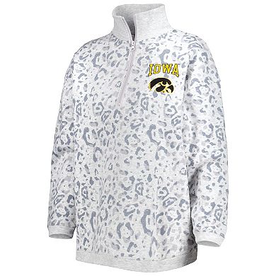 Women's Gameday Couture Heather Gray Iowa Hawkeyes Leopard Quarter-Zip Sweatshirt