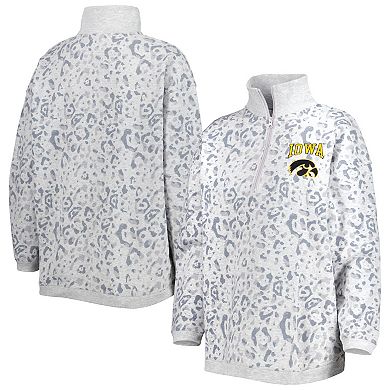 Women's Gameday Couture Heather Gray Iowa Hawkeyes Leopard Quarter-Zip Sweatshirt