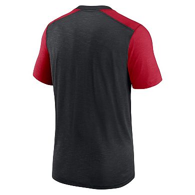 Men's Nike Heathered Black/Heathered Red Atlanta Falcons Color Block Team Name T-Shirt
