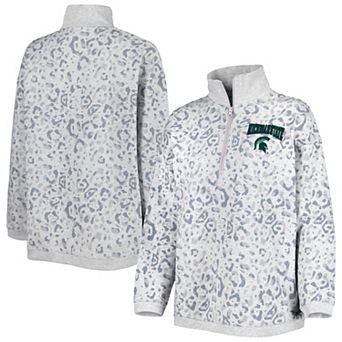 Women's Gameday Couture Heather Gray Michigan State Spartans Leopard Quarter-Zip Sweatshirt