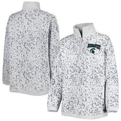 Women's Gameday Couture Heather Gray Michigan State Spartans Leopard Quarter-Zip Sweatshirt