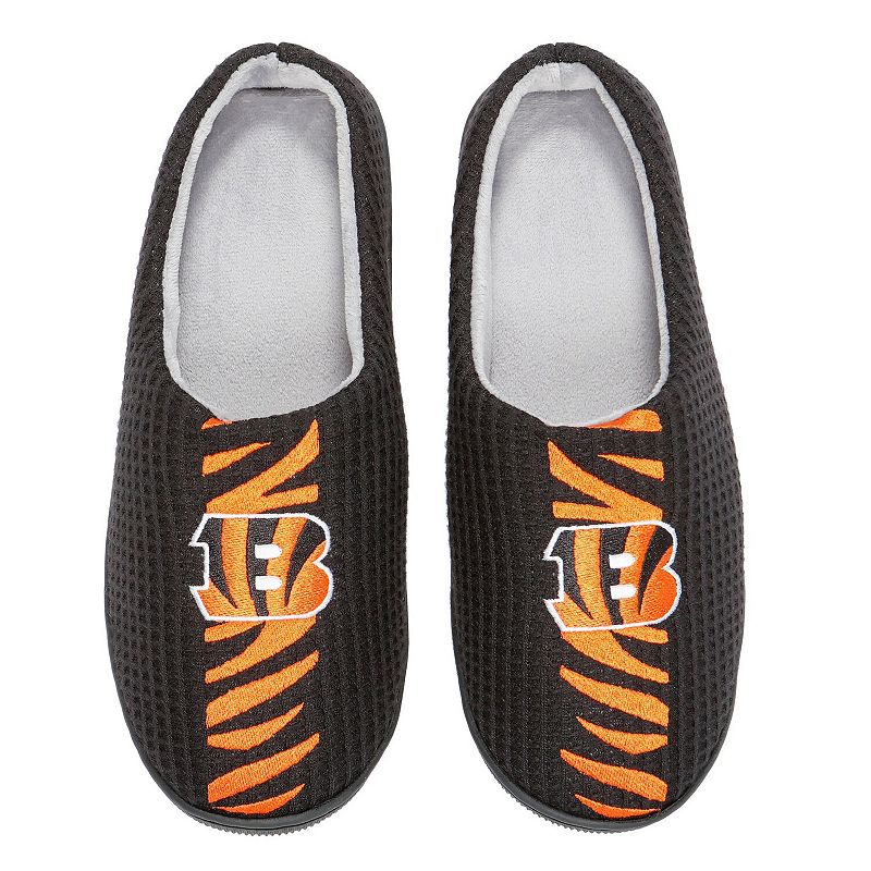 Mens FOCO Black Cincinnati Bengals Team Stripe Memory Foam Slide Slippers,