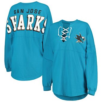 Women's Fanatics Branded Teal San Jose Sharks Spirit Lace-Up V-Neck Long Sleeve Jersey T-Shirt