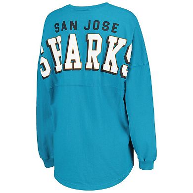 Women's Fanatics Branded Teal San Jose Sharks Spirit Lace-Up V-Neck Long Sleeve Jersey T-Shirt