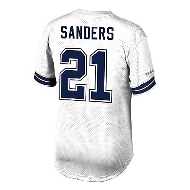 Men's Mitchell & Ness Deion Sanders White Dallas Cowboys Retired Player Name & Number Mesh Top