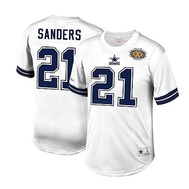 Men's Mitchell & Ness Deion Sanders White Dallas Cowboys Retired Player Name & Number Mesh Top