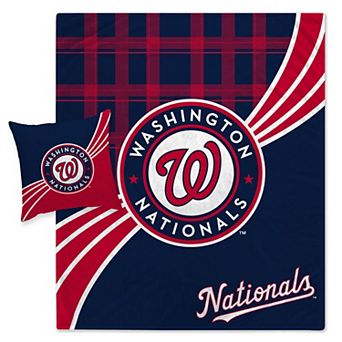 Washington Nationals Plaid Wave Flannel Fleece Blanket & Pillow Combo Set