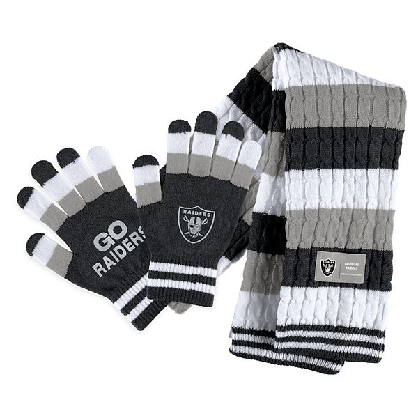 Las Vegas Raiders WEAR by Erin Andrews Women's Colorblock Cuffed Knit Hat  with Pom and Scarf Set - Black