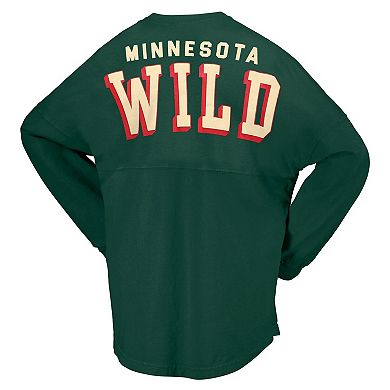 Women's Fanatics Branded Green Minnesota Wild Spirit Lace-Up V-Neck Long Sleeve Jersey T-Shirt