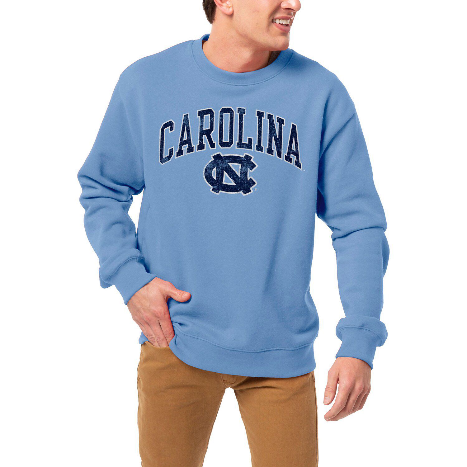 Men's Mitchell & Ness Heathered Gray Carolina Panthers Allover Print Fleece Pullover  Sweatshirt