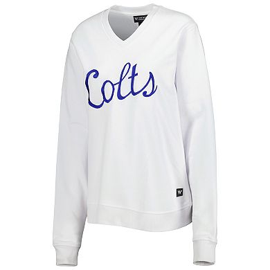 Women's The Wild Collective White Indianapolis Colts Cheer V-Neck Fleece Pullover Sweatshirt