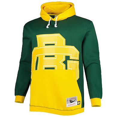 Men's Mitchell & Ness Green/Gold Green Bay Packers Big & Tall Big Face Pullover Hoodie
