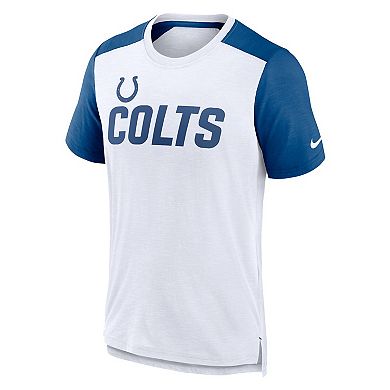 Men's Nike White/Heather Royal Indianapolis Colts Color Block Team Name T-Shirt