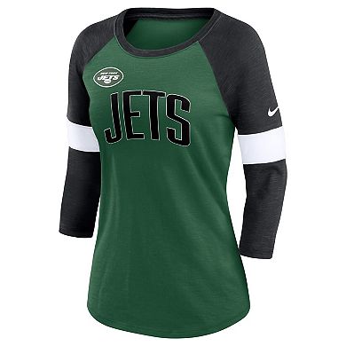 Women's Nike New York Jets Heather Green/Heather Black Football Pride Raglan 3/4-Sleeve T-Shirt