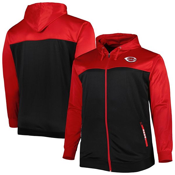 Men's Red/Black Cincinnati Reds Big & Tall Yoke FullZip Hoodie
