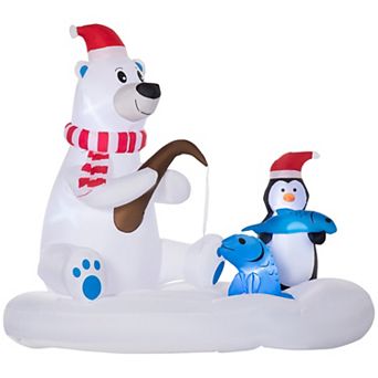 Outsunny 6ft Inflatable Christmas Polar Bear and Penguin Fishing on Board LED