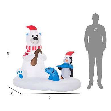 Outsunny 6ft Inflatable Christmas Polar Bear and Penguin Fishing on Board LED
