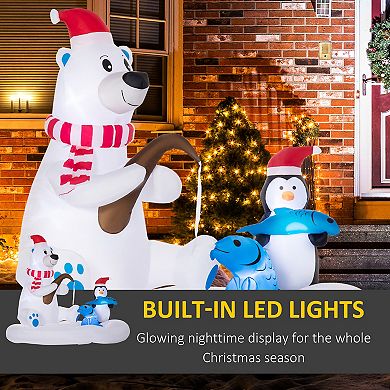 Outsunny 6ft Inflatable Christmas Polar Bear and Penguin Fishing on Board LED