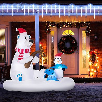 Outsunny 6ft Inflatable Christmas Polar Bear and Penguin Fishing on Board LED