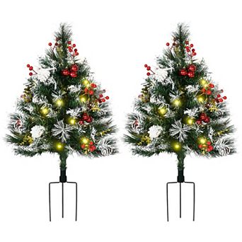 HOMCOM 2 pc 2.5ft Artificial Christmas Tree w/ LED light, Decor, for Outdoor