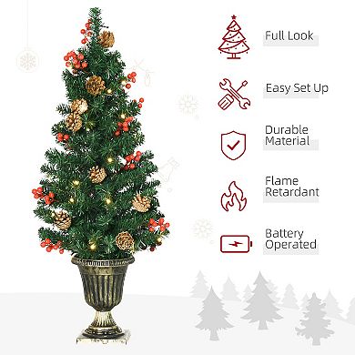 Prelit Holiday Christmas 4 Pc Set, Garland Wreath And Set Of 2 Entrance Trees
