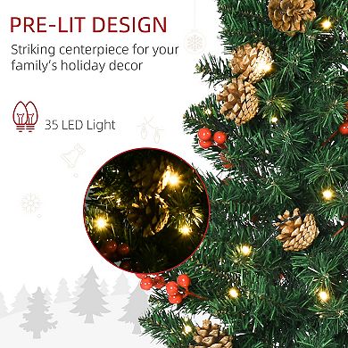 Prelit Holiday Christmas 4 Pc Set, Garland Wreath And Set Of 2 Entrance Trees