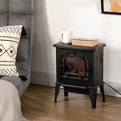 HOMCOM 18" Electric Fireplace Stove, Freestanding Fireplace Heater with Realistic LED Flame, Adjustable Temperature, Overheat Protection, 750W/1500W, Black