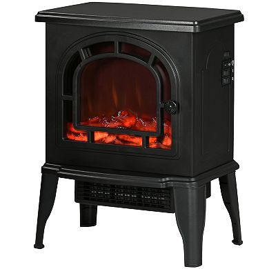 HOMCOM 18" Electric Fireplace Stove, Freestanding Fireplace Heater with Realistic LED Flame, Adjustable Temperature, Overheat Protection, 750W/1500W, Black