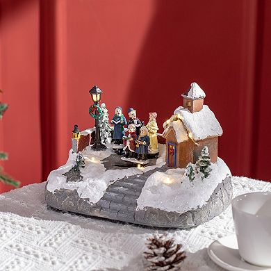 Christmas Village And Choir, Animated Set With Battery Operated Led Light